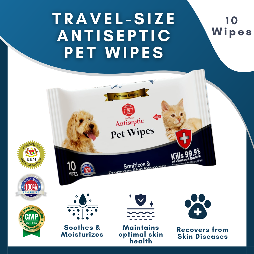Travel-Size Antiseptic Pet Wipes (10 Wipes/pack)