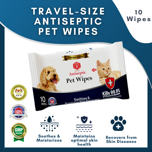 Travel-Size Antiseptic Pet Wipes (10 Wipes/pack)